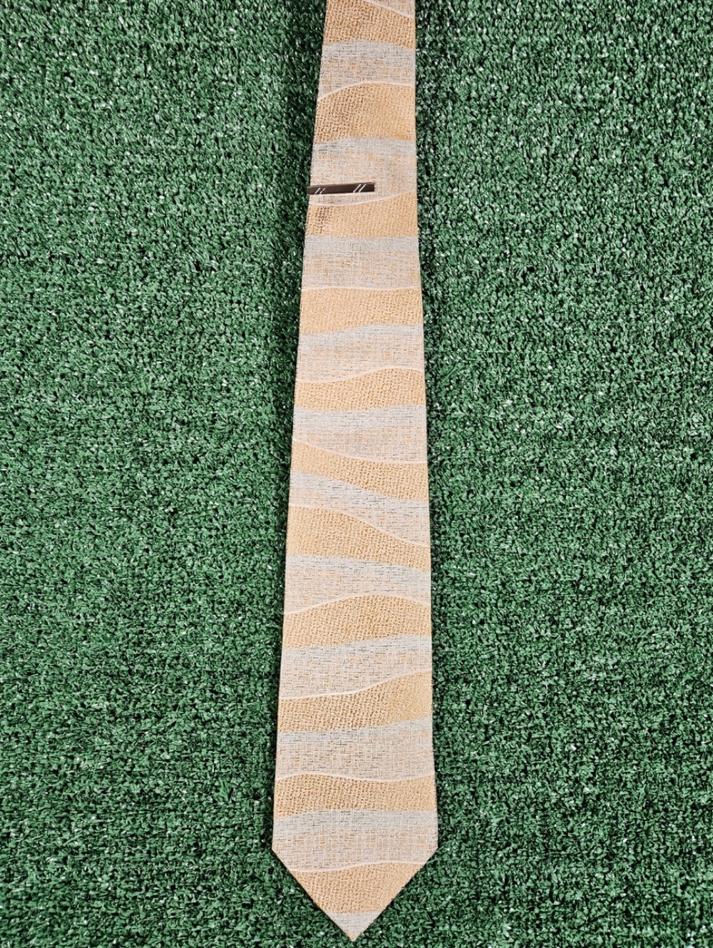 Format Men's Striped Woven Tie in Beige and Light Gray